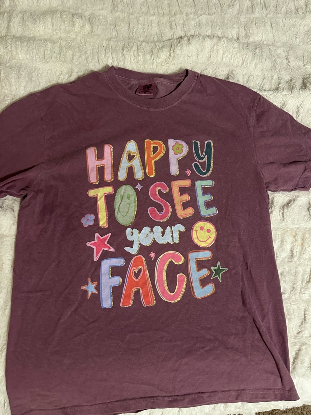Comfort Colors Purple Graphic 'Happy To See Your Face' Tee